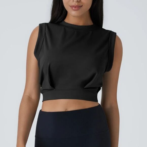 New Halara Crew Neck Sleeveless Cropped Top Size 1X Black - Picture 1 of 6